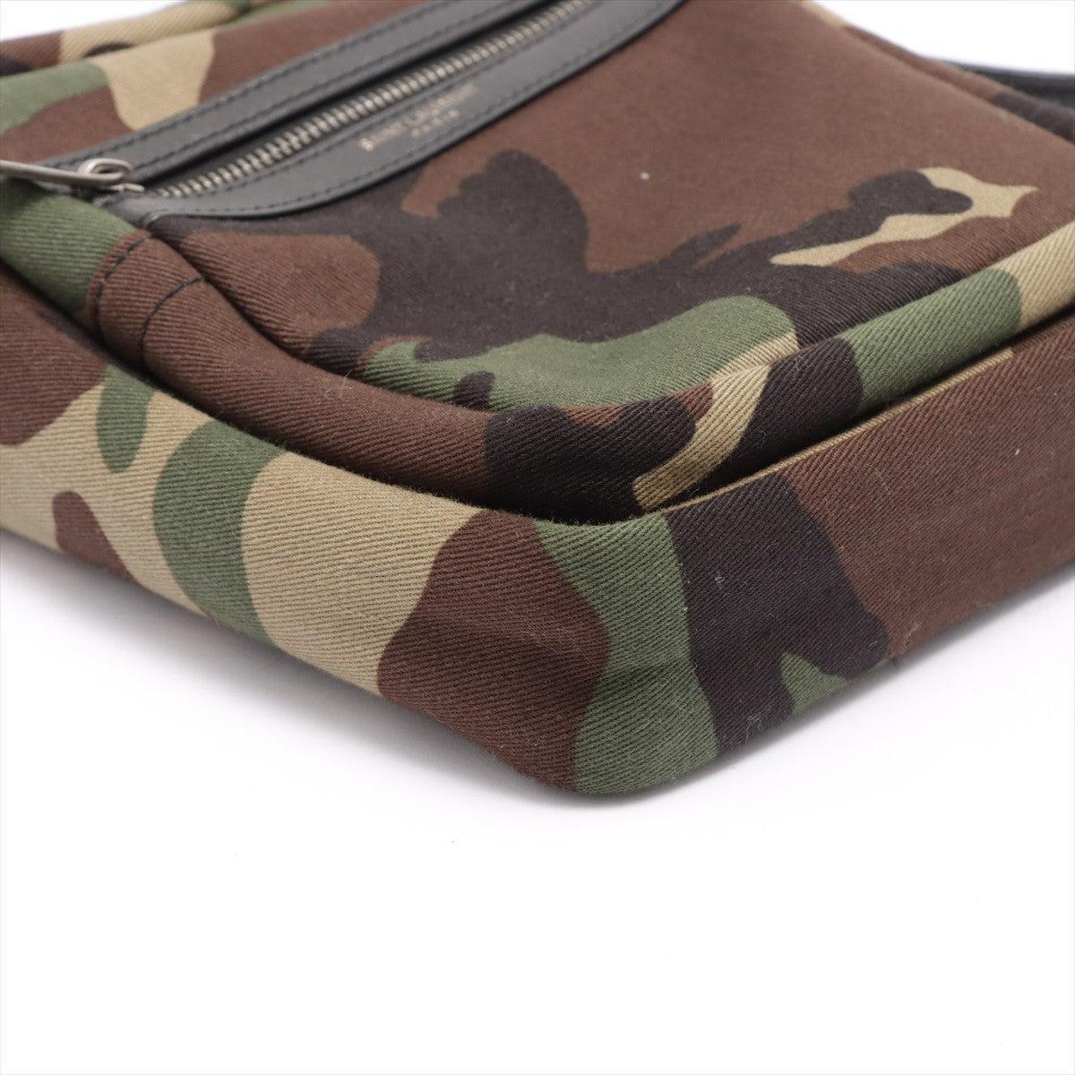 Green Camouflage printed canvas Saint Laurent Sacoche bag with silver-tone In Fair Condition For Sale In Irvine, CA