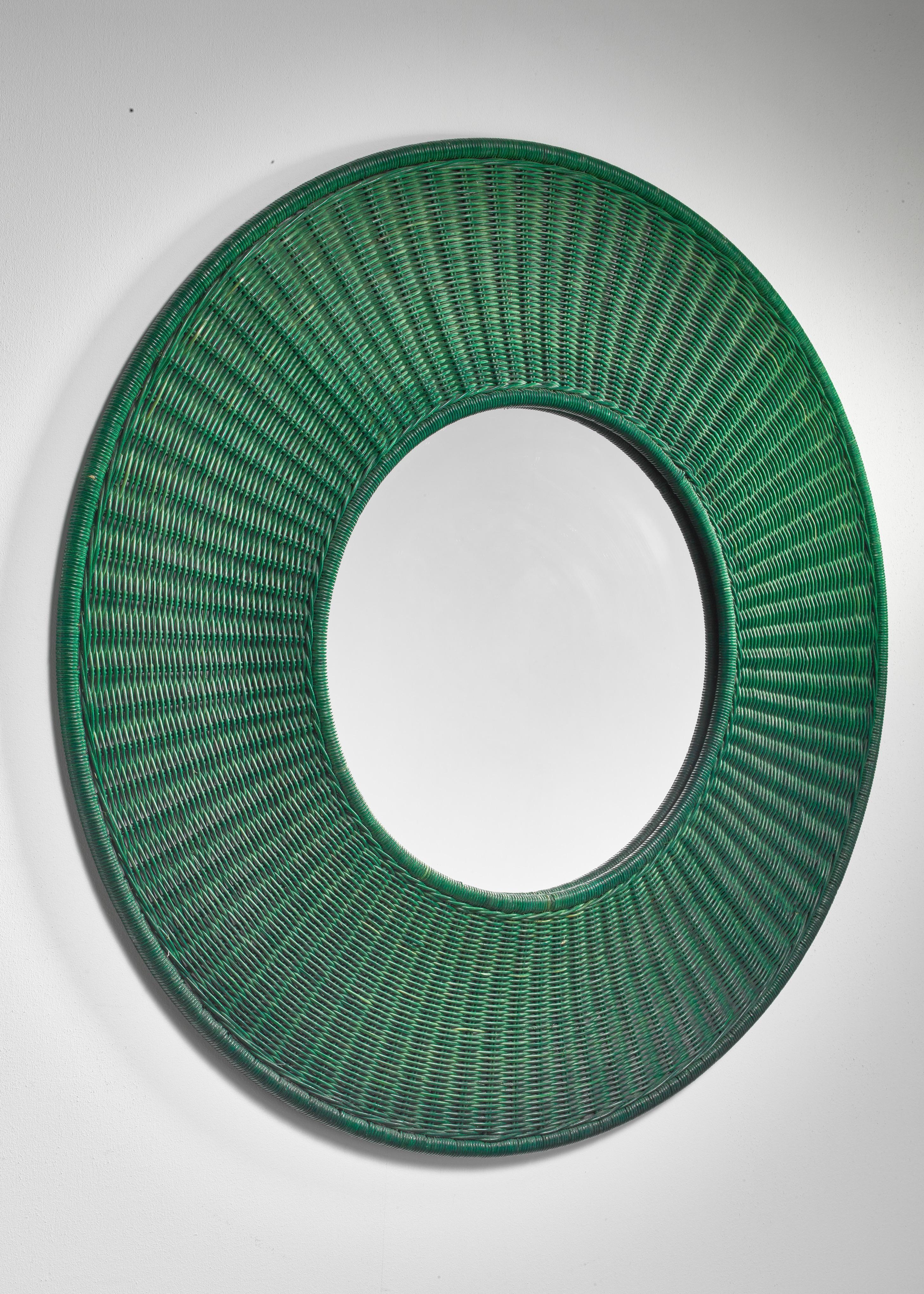 Mid-Century Modern Green Cane Wall Mirror For Sale