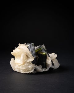Green Cap Tourmaline on Sparkling White Cleavelandite Matrix