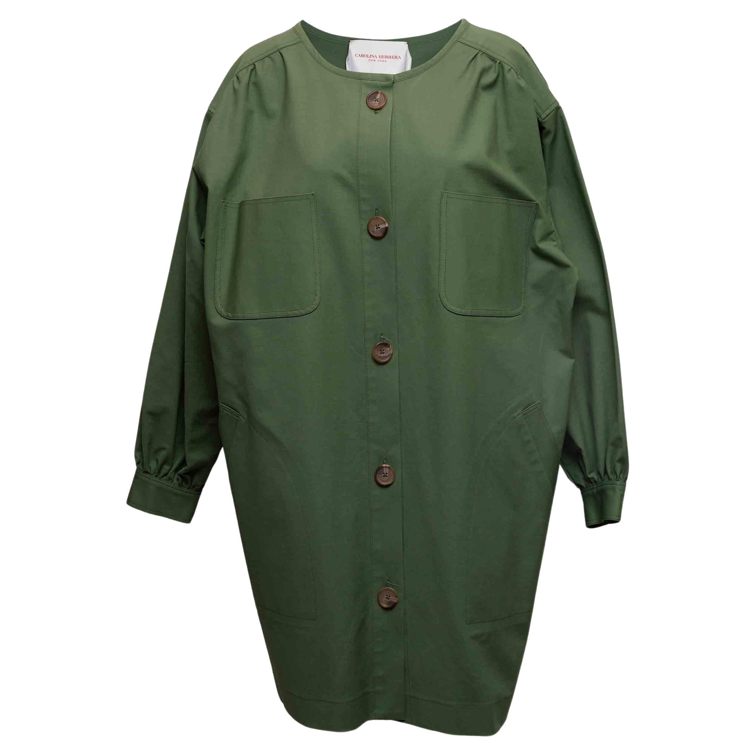 Green Carolina Herrera Long Sleeve Button-Up Dress Size US 16 For Sale