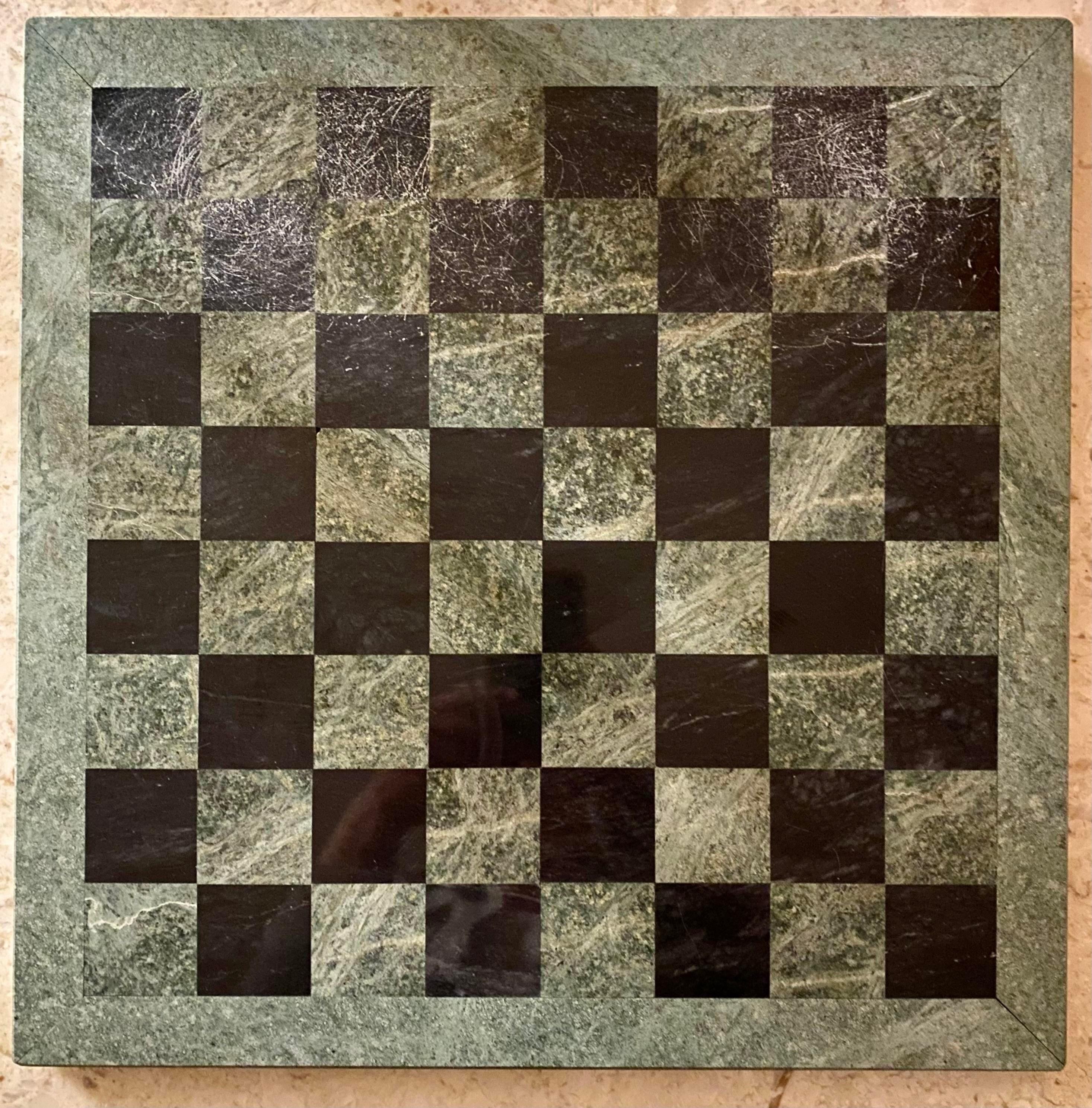 Hand-Crafted Green Carved Marble Modernist Chess Set