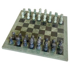 Green Carved Marble Modernist Chess Set