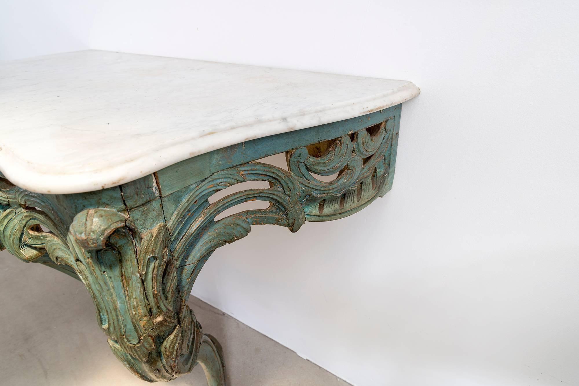 French Green Carved Wall Mount Console