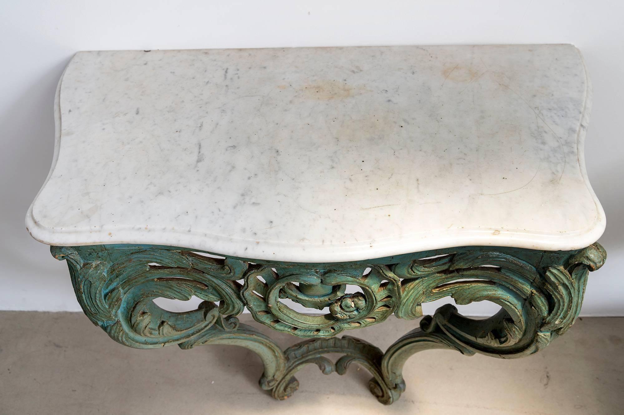 19th Century Green Carved Wall Mount Console