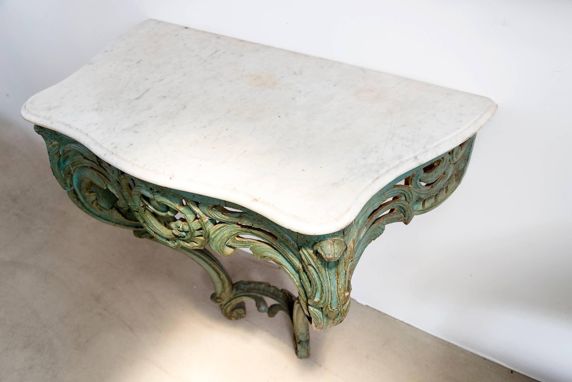 Marble Green Carved Wall Mount Console