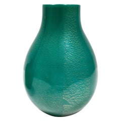 Vase en verre d'alga vert avec feuille d'or de Tomaso Buzzi pour Venini