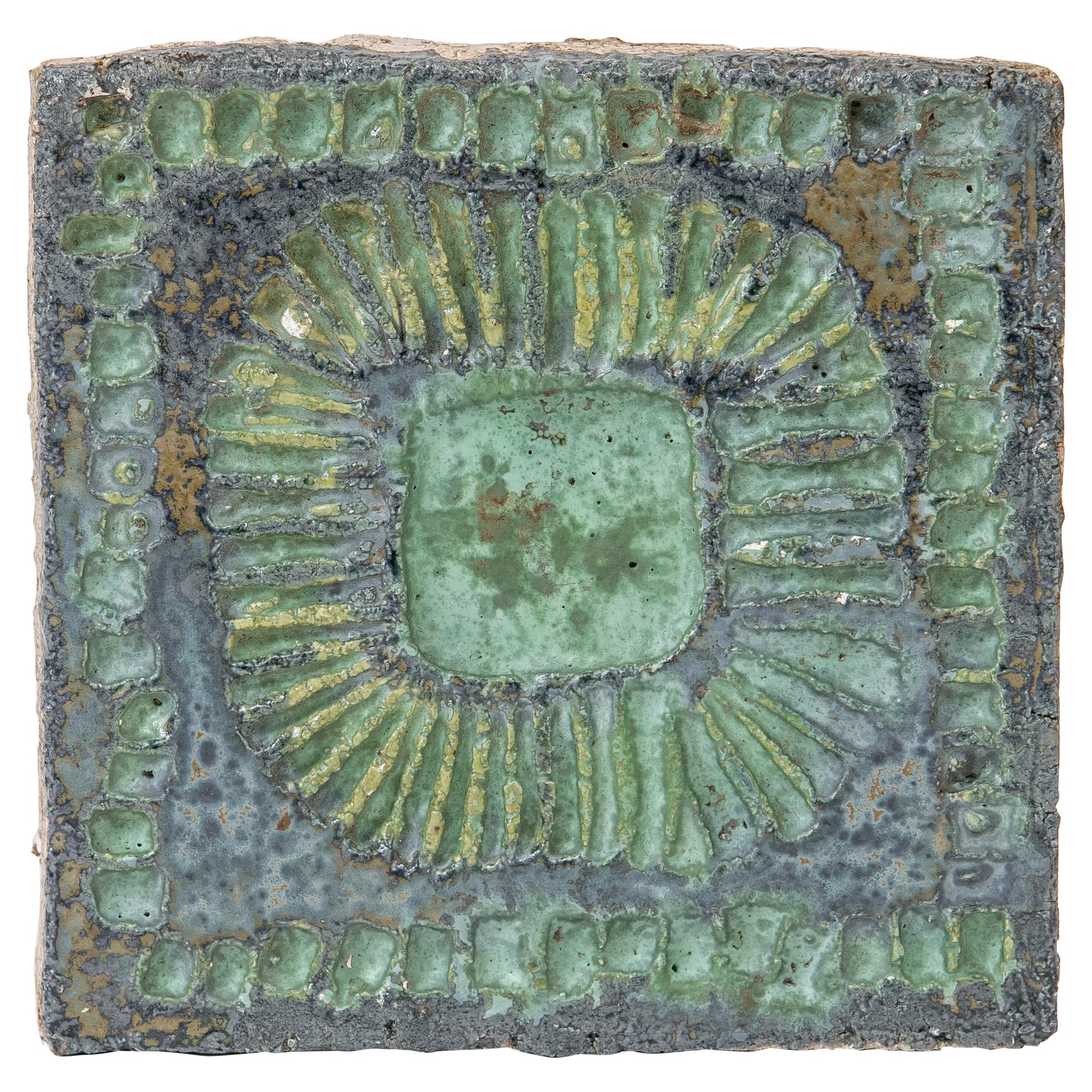 Green Cast Ceramic Tile, Denmark, 1960s