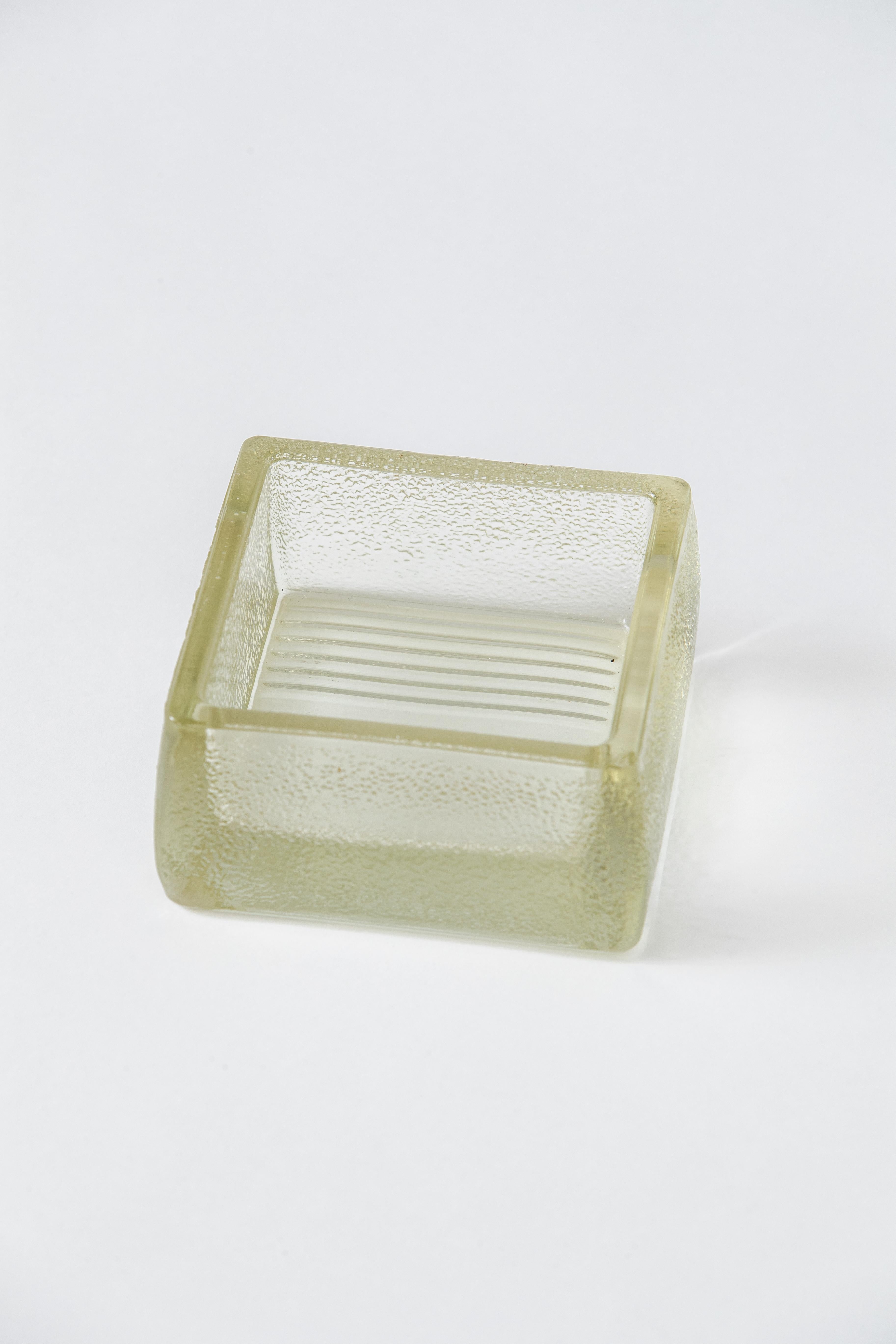 Green Cast Glass Vide-Poche by Lumax, France 1960s In Good Condition In New York, NY