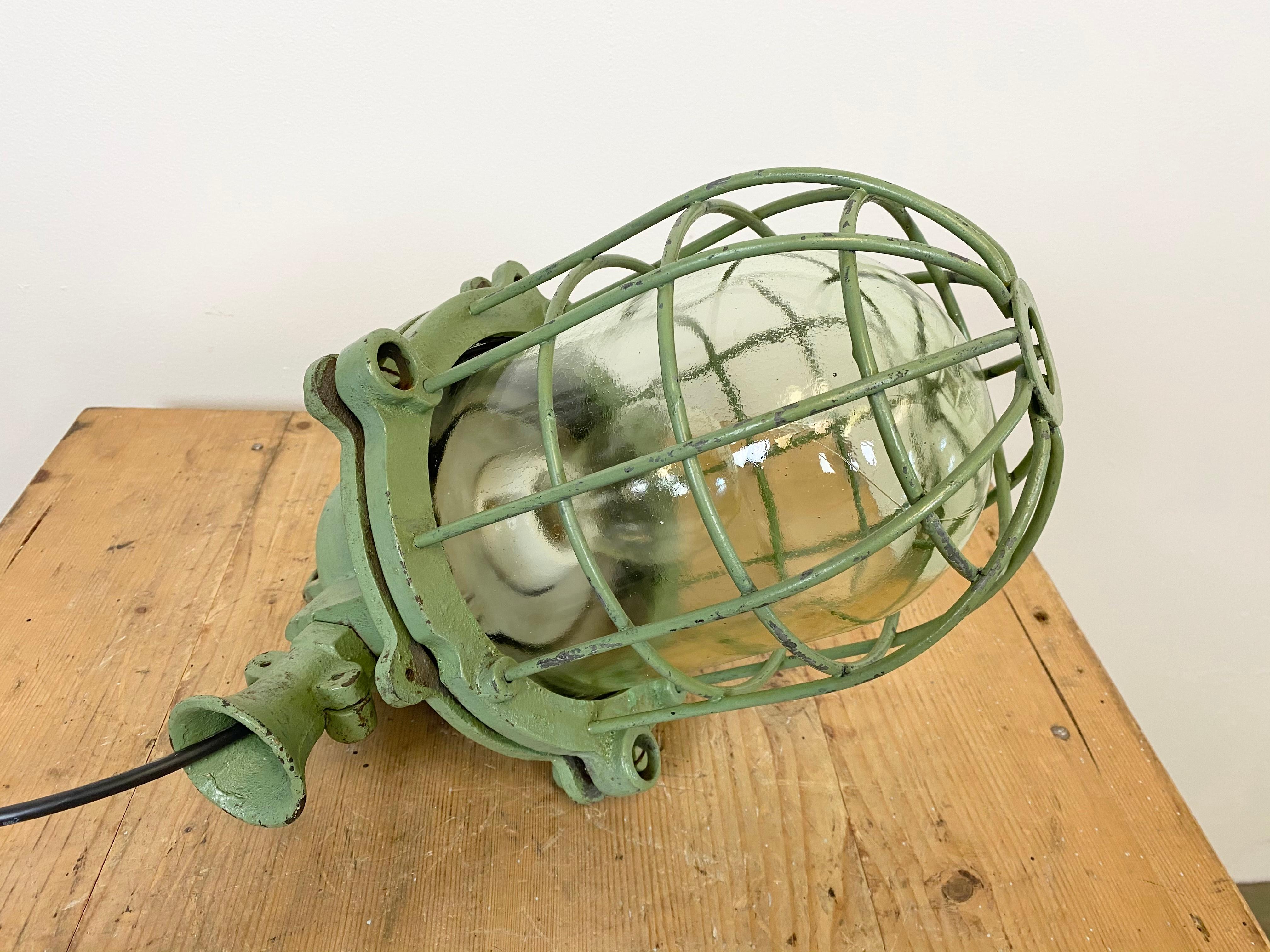 Green Cast Iron Industrial Cage Pendant Light, 1960s 5