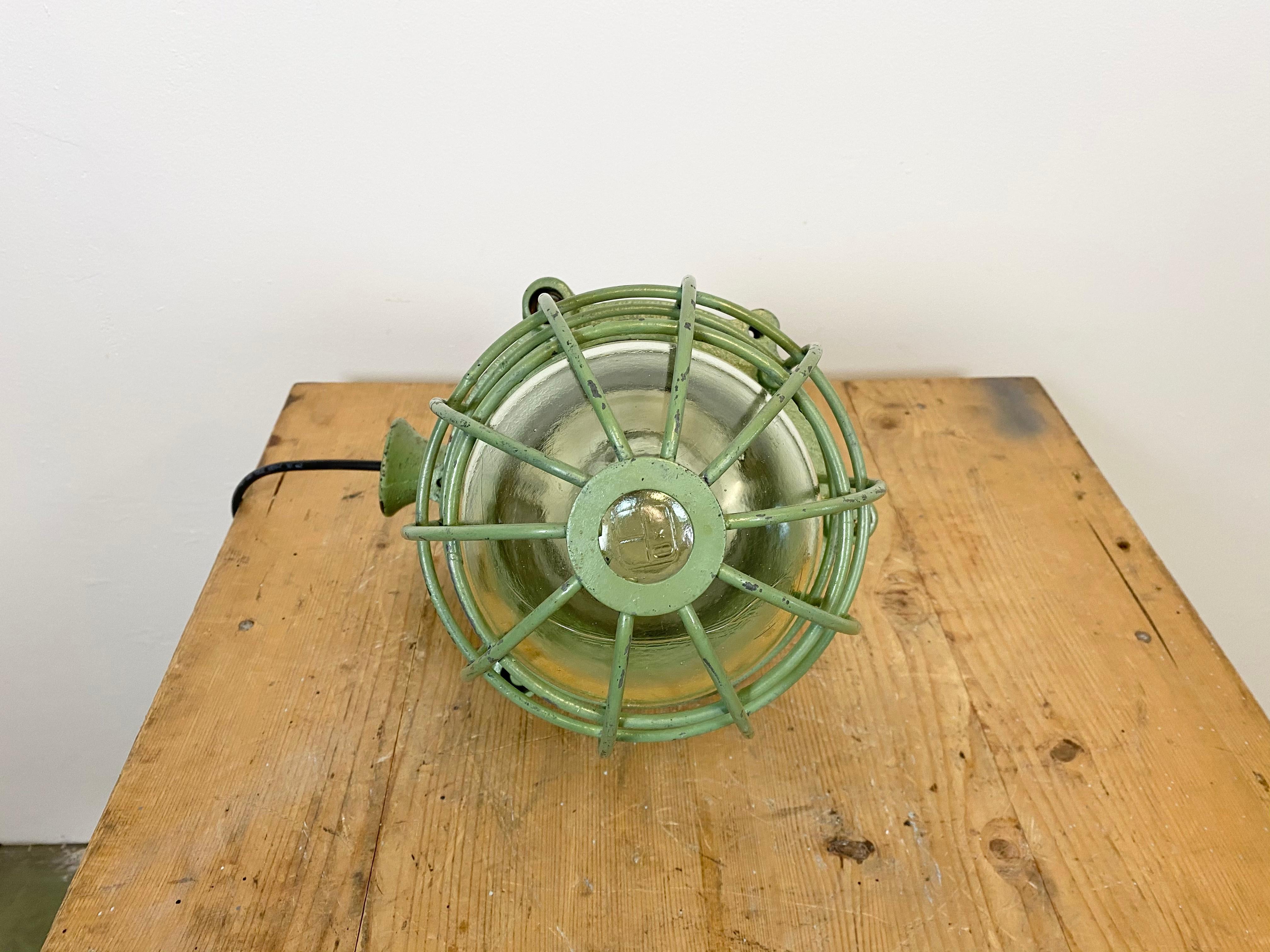 Green Cast Iron Industrial Cage Pendant Light, 1960s 4