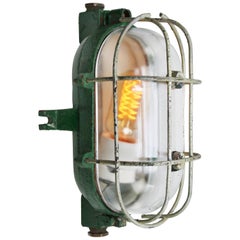 Green Cast Iron Vintage Industrial Clear Glass Wall Lamp Scones