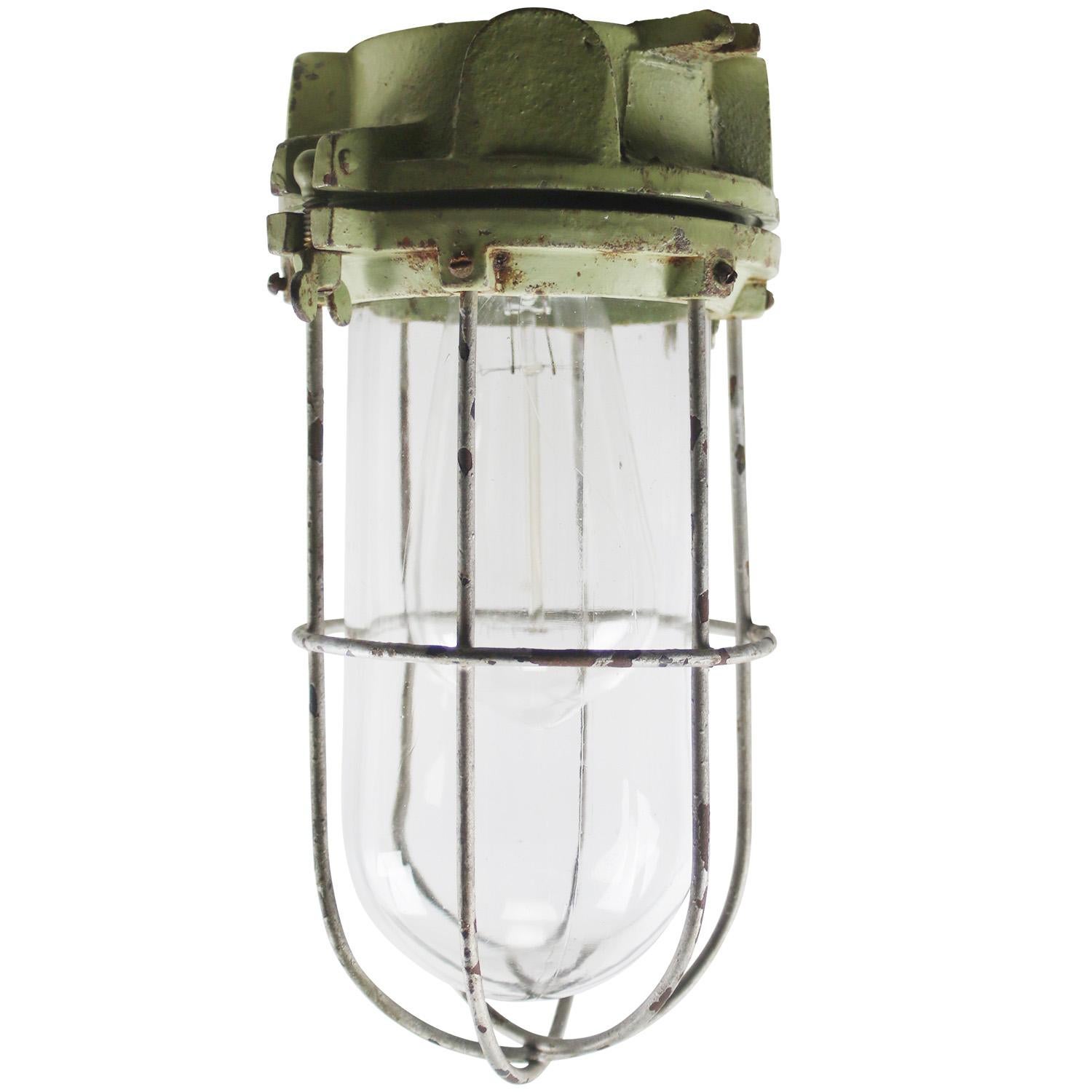 Industria Rotterdam industrial cage light
Green cast iron with clear glass

Weight: 2.40 kg / 5.3 lb

Priced per individual item. All lamps have been made suitable by international standards for incandescent light bulbs, energy-efficient and LED