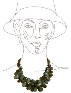 Sorab & Roshi Green Cats-Eye Briollete Bead Necklace with Amethyst
