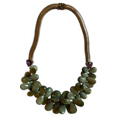 Sorab & Roshi Green Cats-Eye Briollete Bead Necklace with Amethyst