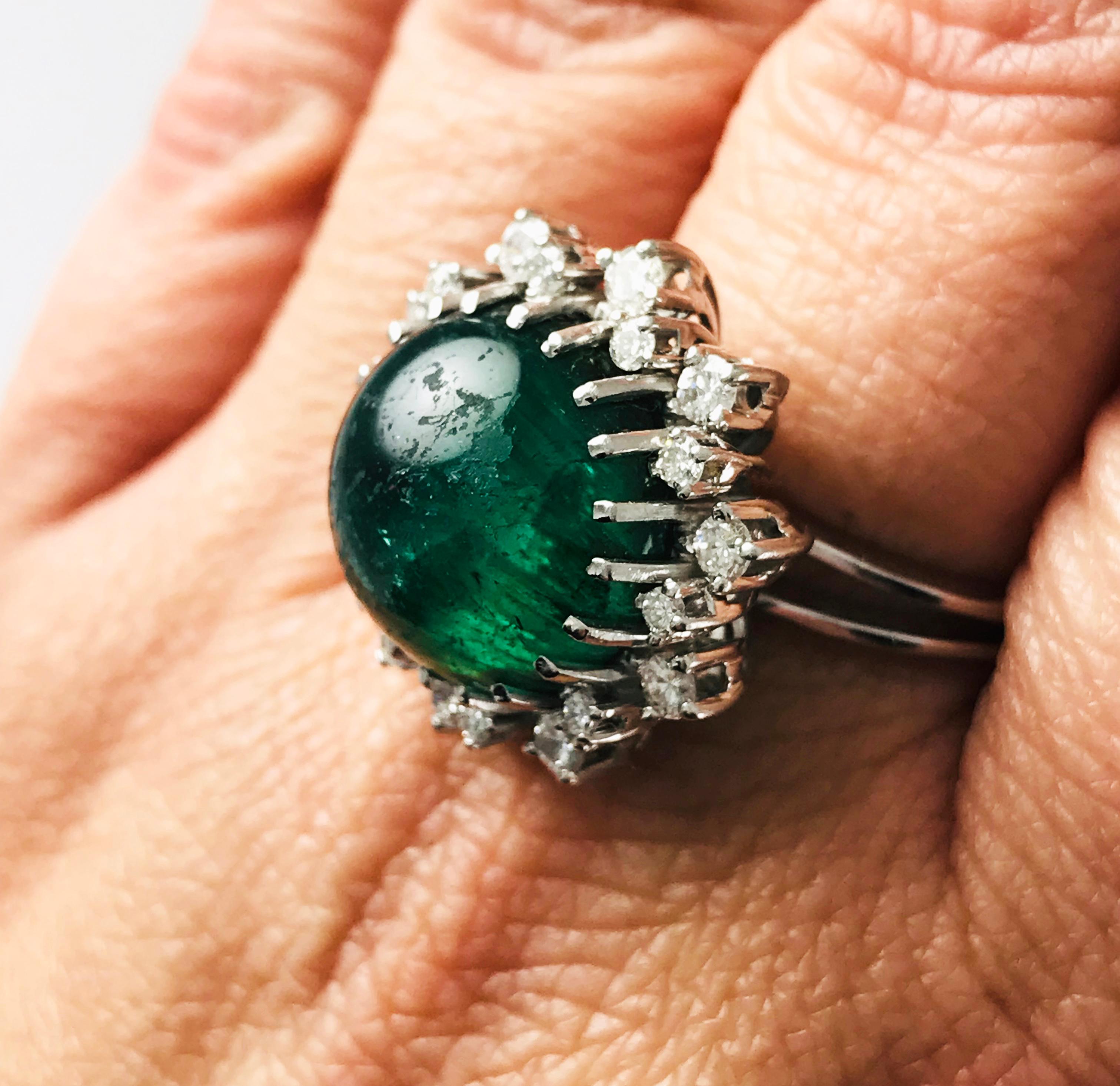 Round Cut Green Cat's Eye Tourmaline Diamond Cocktail Ring