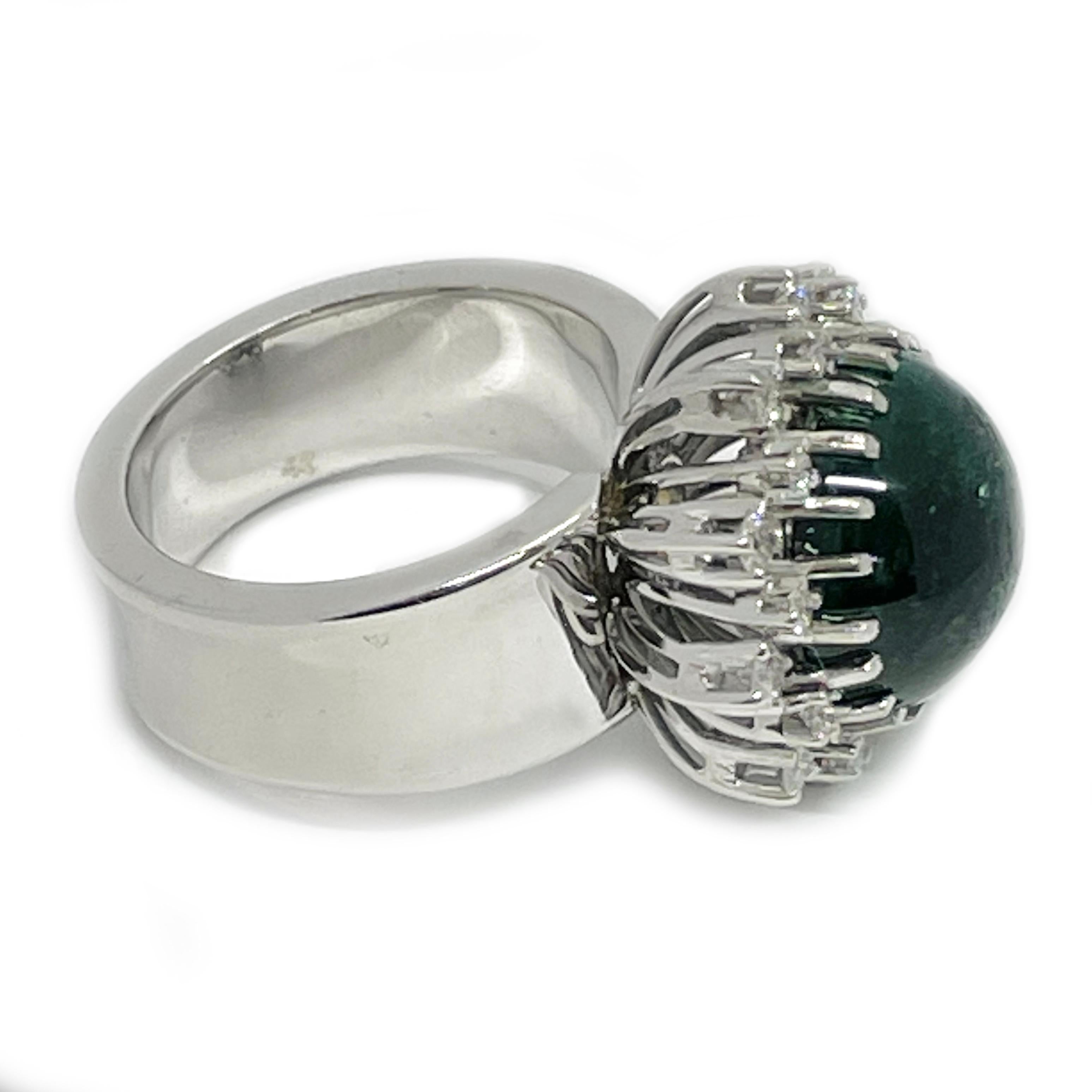 Retro Green Cat's Eye Tourmaline Diamond Wide Band Ring For Sale