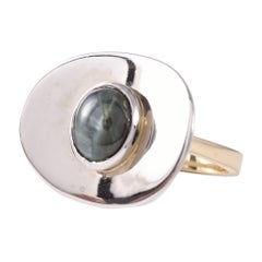 Green Cats Eye Tourmaline Two Tone Gold Ring
