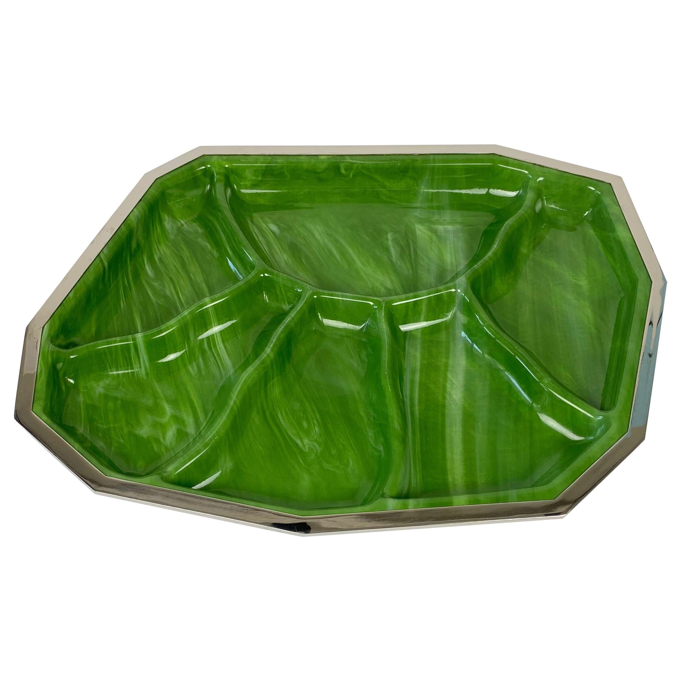 Green Centerpiece in Perspex Marble Effect and Chrome, Italy, 1970s