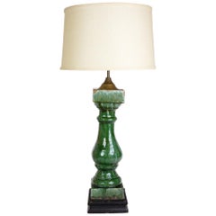Green Ceramic and Brass Baluster Lamp