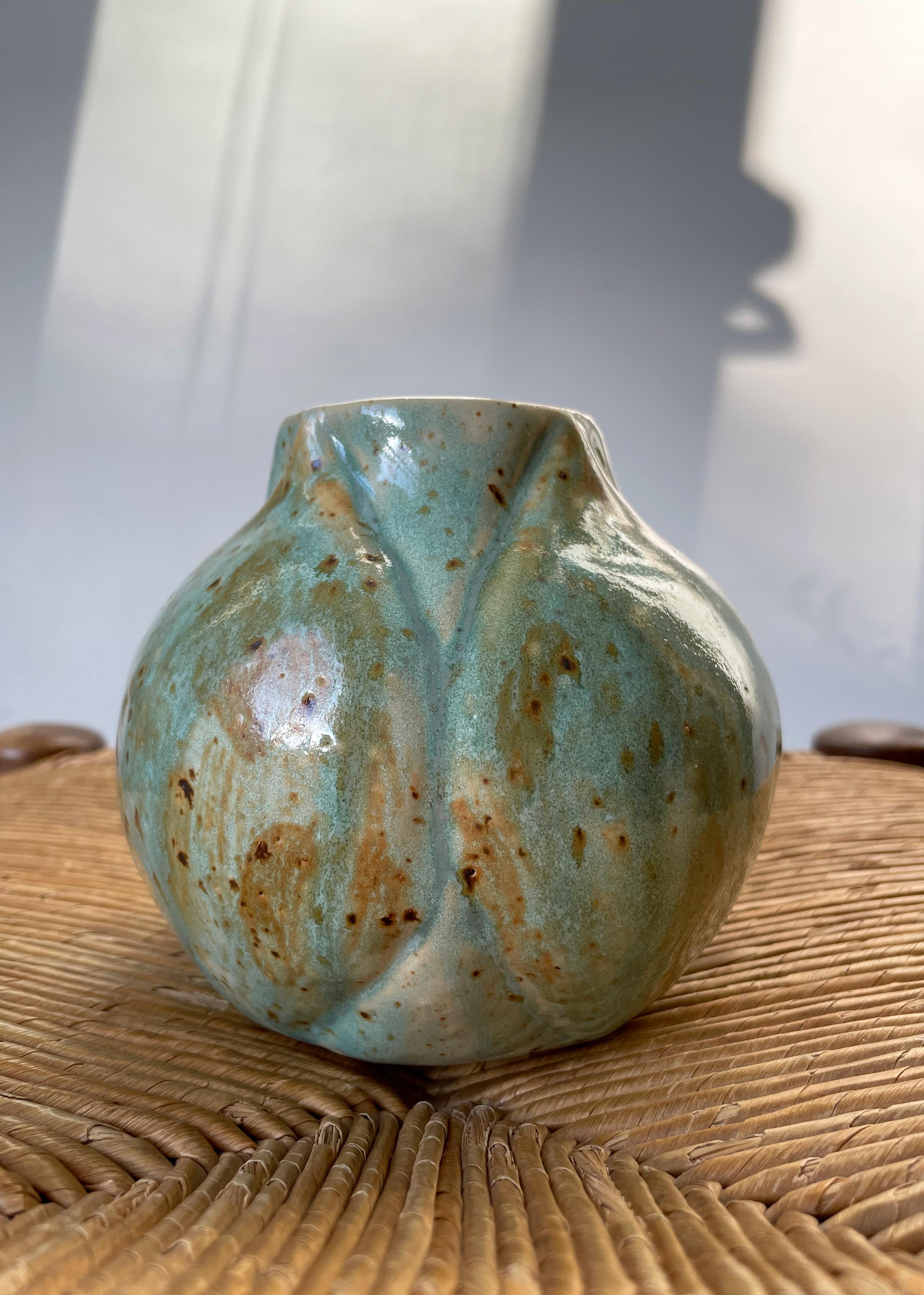 Organic Modern Green Ceramic Artichoke Shaped Vase, 1990 For Sale