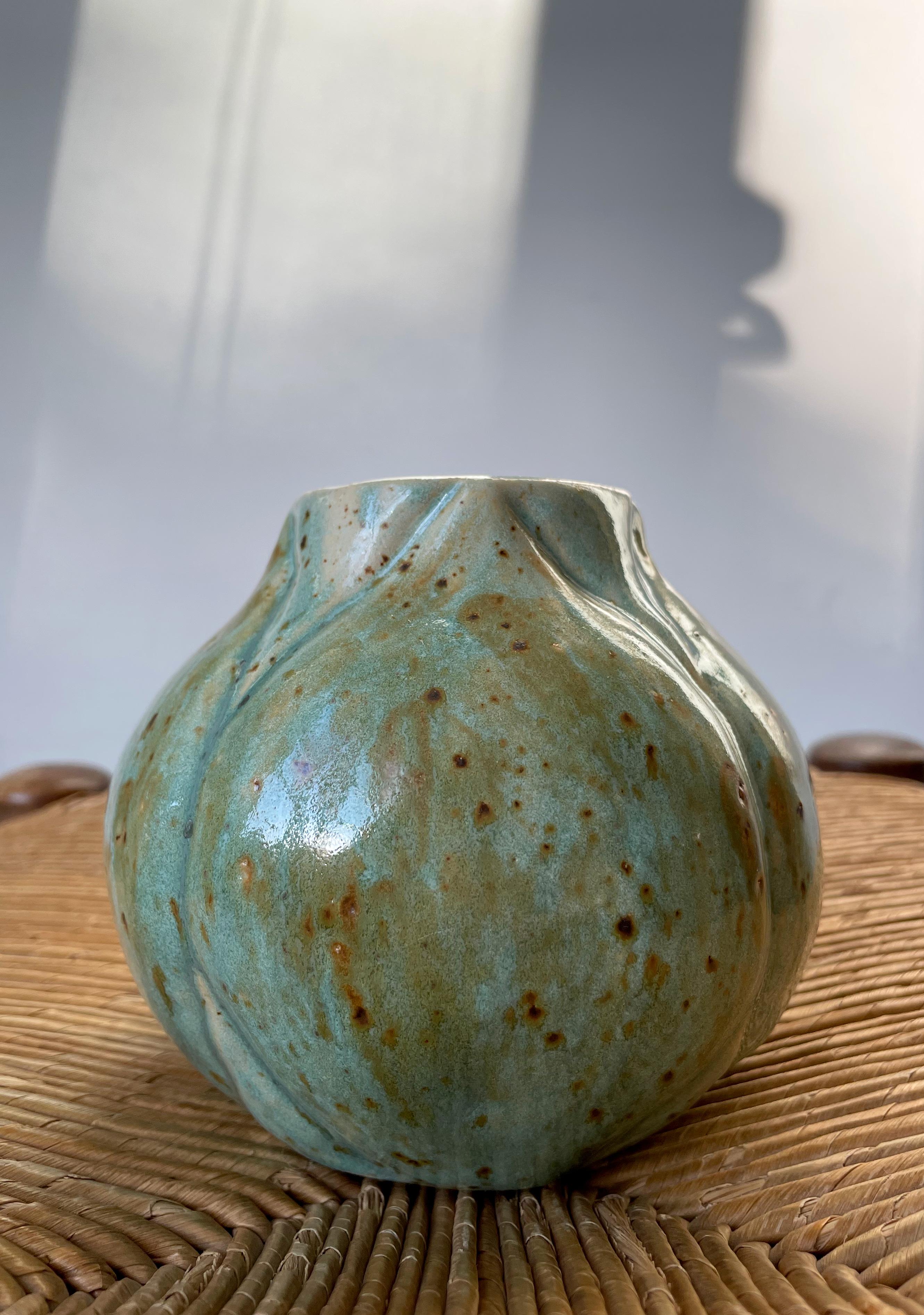 Danish Green Ceramic Artichoke Shaped Vase, 1990 For Sale
