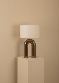 Green Ceramic Arko Table Lamp with White Lampshade by Simone & Marcel