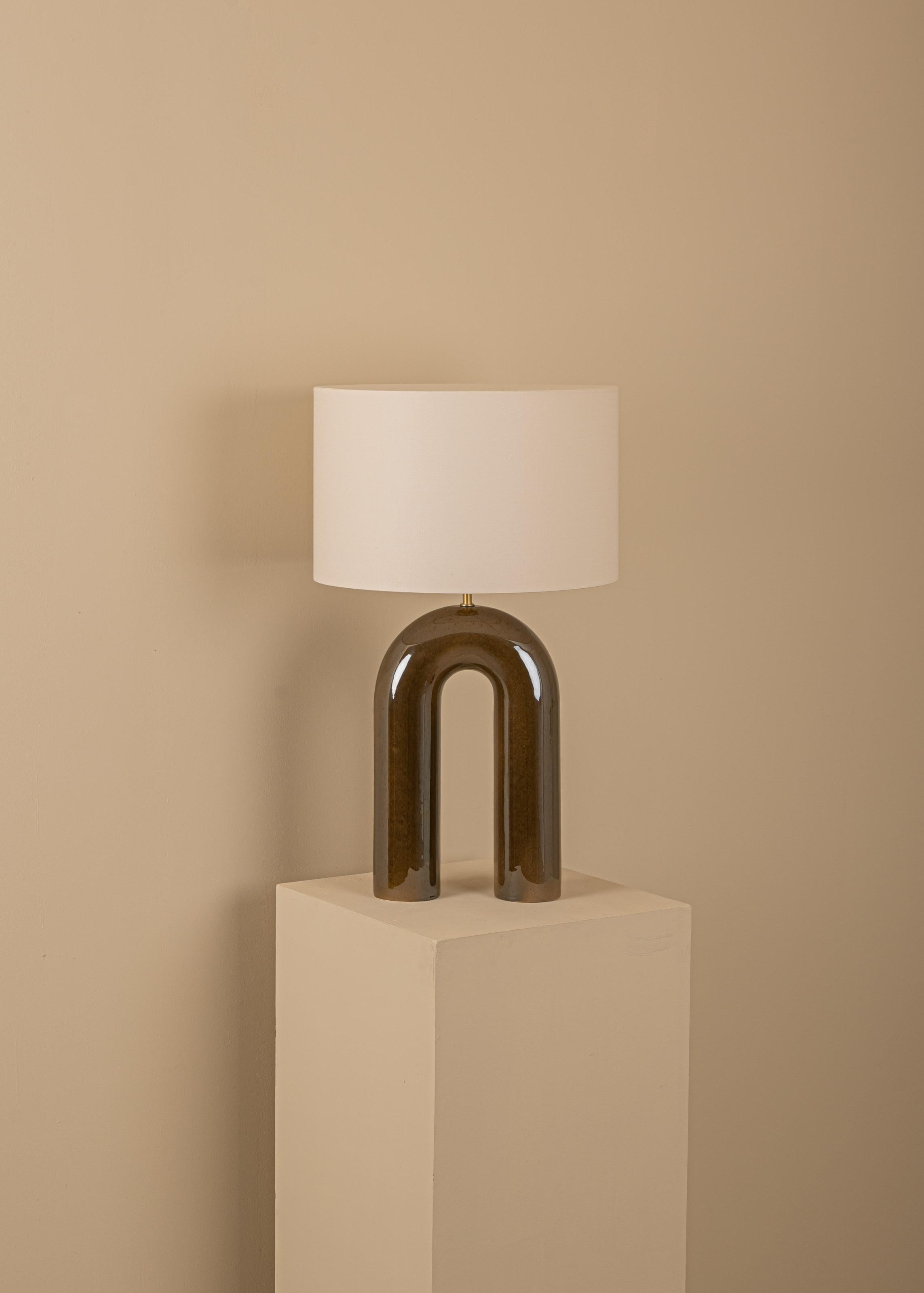 Other Green Ceramic Arko Table Lamp with White Lampshade by Simone & Marcel For Sale