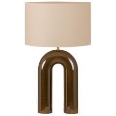 Lampe de bureau Arko en céramique verte avec abat-jour blanc par Simone & Marcel