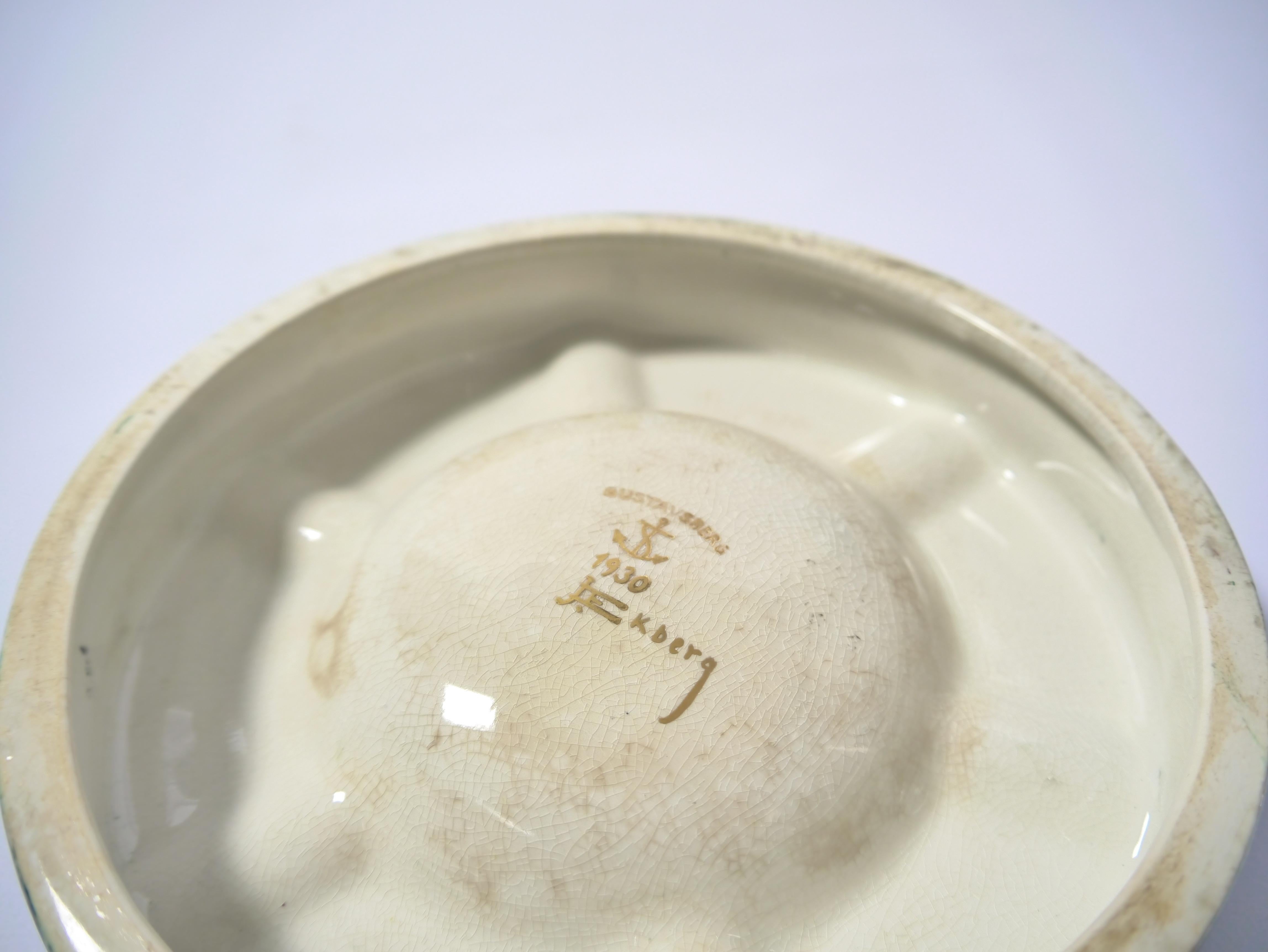 Cenicero Art Decó de cerámica verde de Josef Ekberg para Gustavsberg, Suecia 1930 siglo XX en venta
