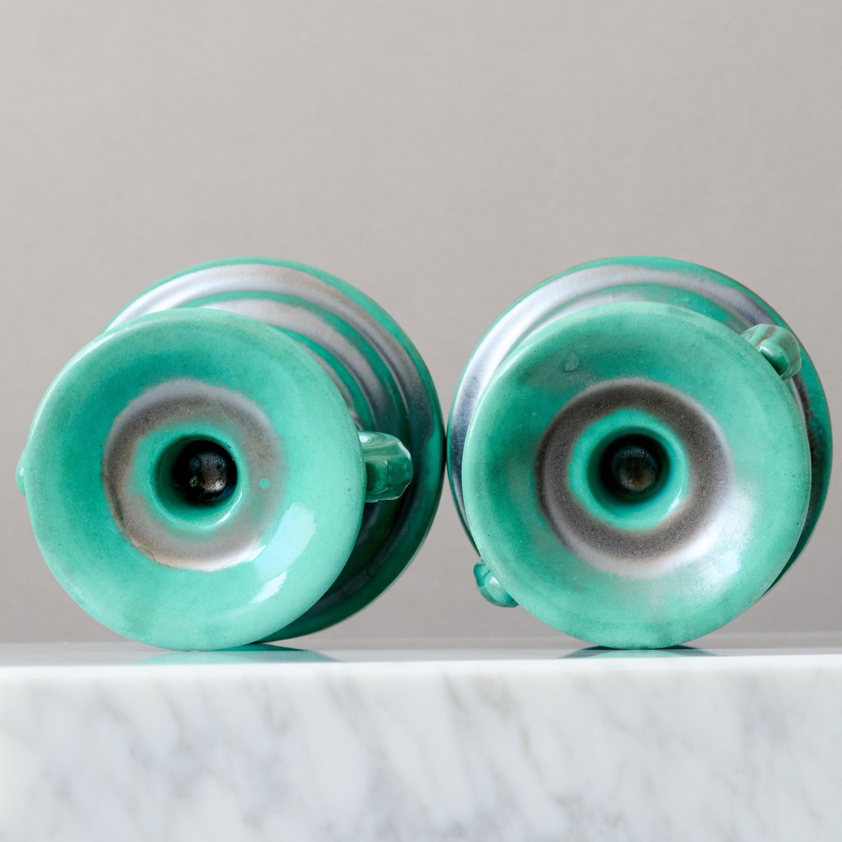 XX secolo Candelieri Art Deco in ceramica verde di Anna-Lisa Thomson, St Eriks, Svezia anni '30 in vendita