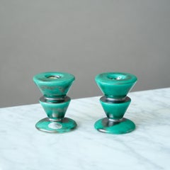 Candeleros Art Déco de cerámica verde de Harald Östergren, Ekeby, Suecia Años 30