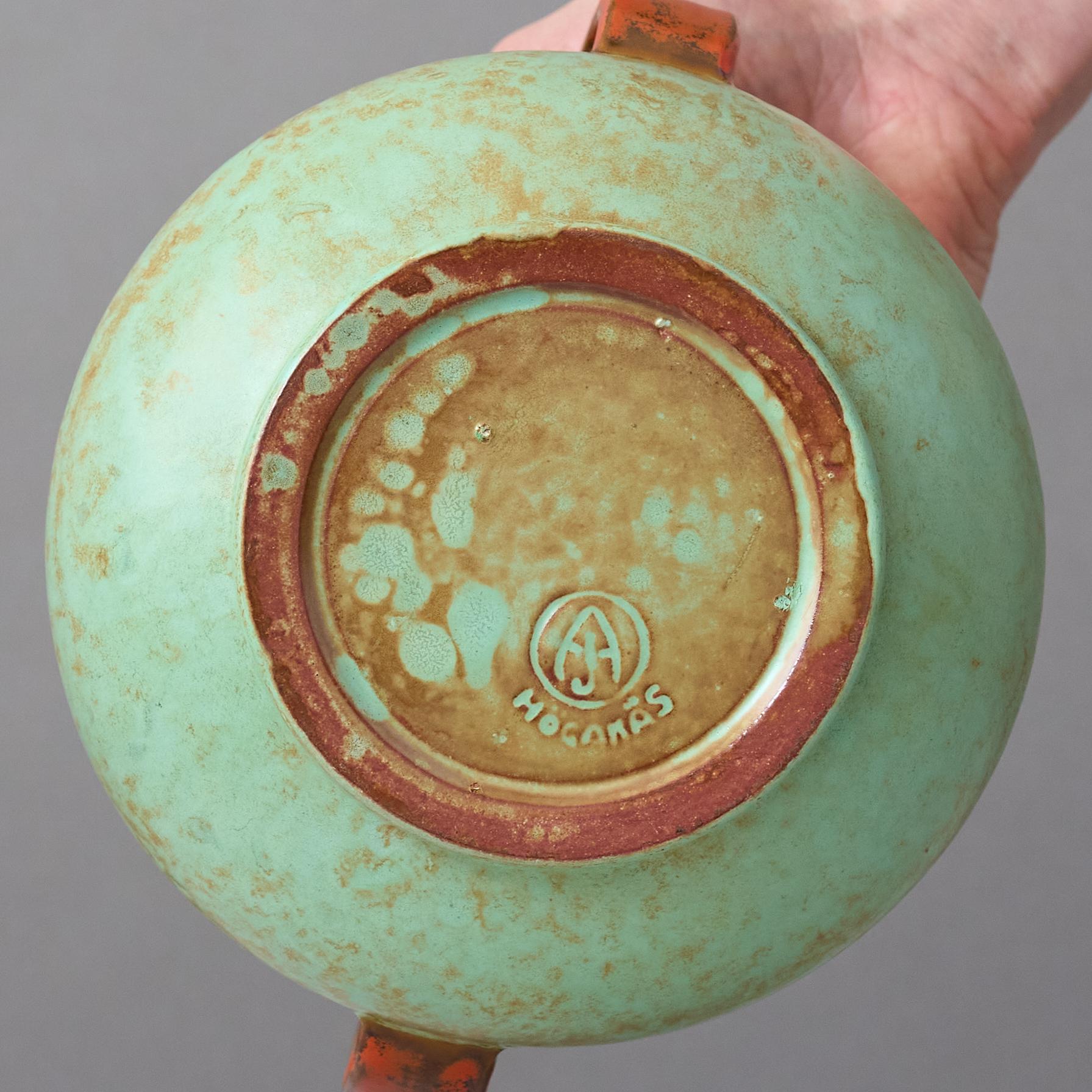 Vase Art Deco en céramique verte par Andersson & Johansson, Höganäs, Suède, années 1930 en vente 2