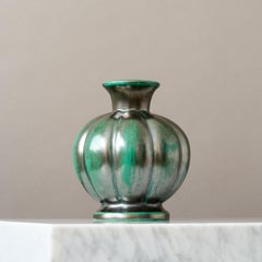 Green Ceramic Art Deco Vase by Anna-Lisa Thomson, St Eriks, Sweden, 1930s.