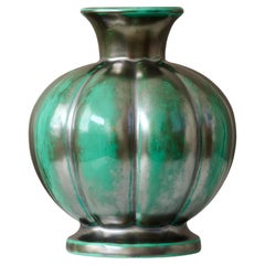 Green Ceramic Art Deco Vase by Anna-Lisa Thomson, St Eriks, Sweden, 1930s.