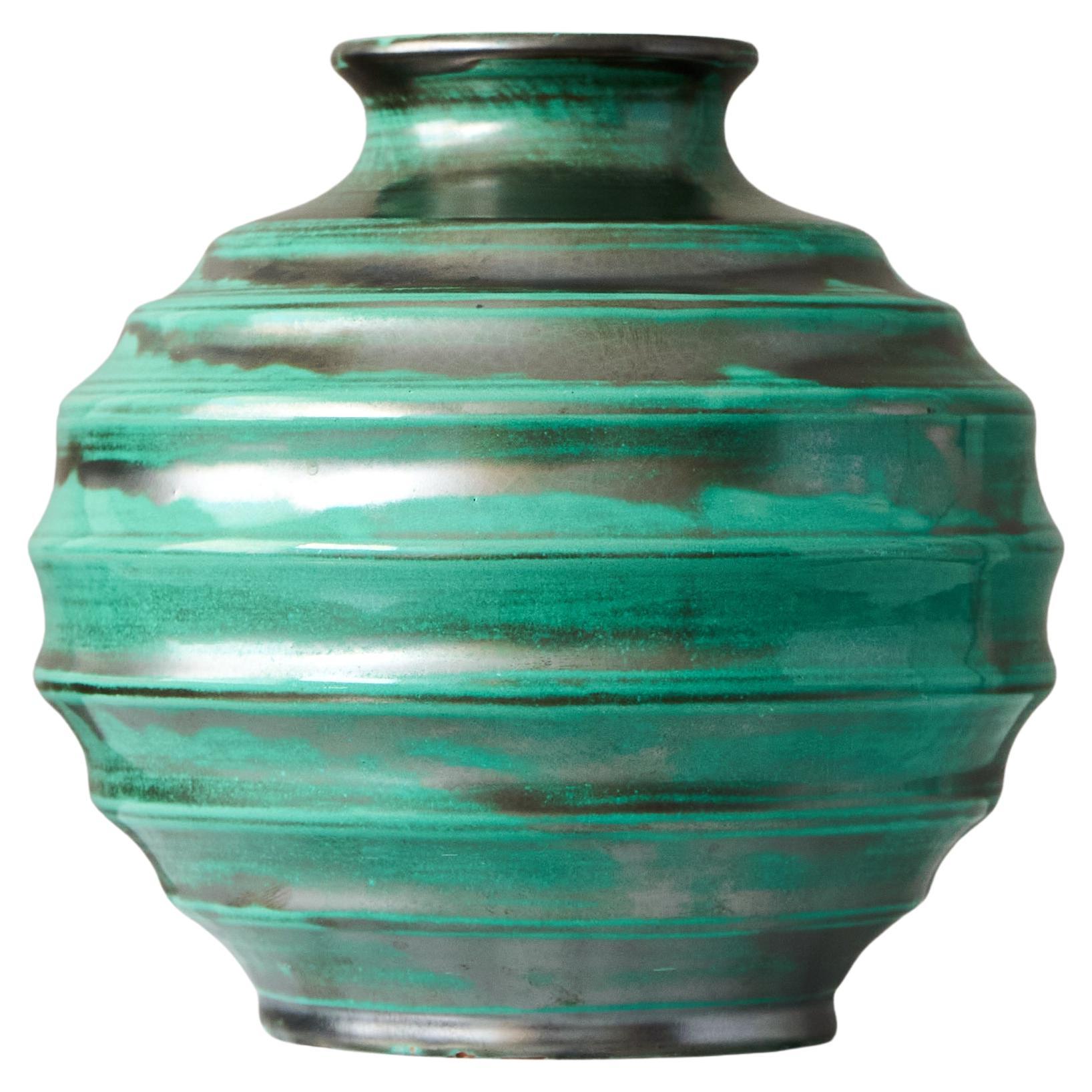 Green Ceramic Art Deco Vase by Upsala Ekeby, Sweden, 1930s