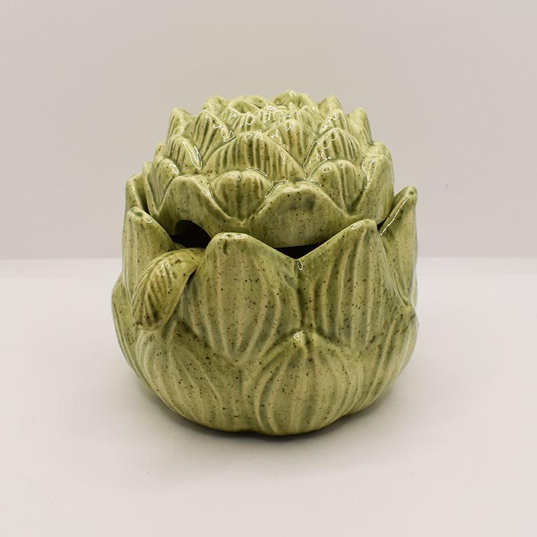 Green Ceramic Artichoke Sugar Bowl with Spoon 3