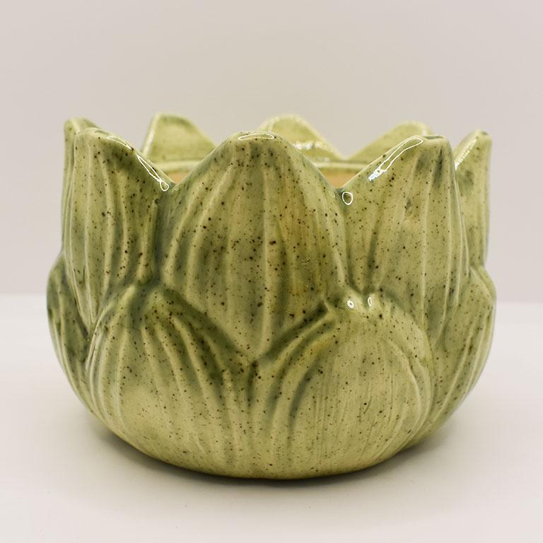 Hollywood Regency Green Ceramic Artichoke Sugar Bowl with Spoon