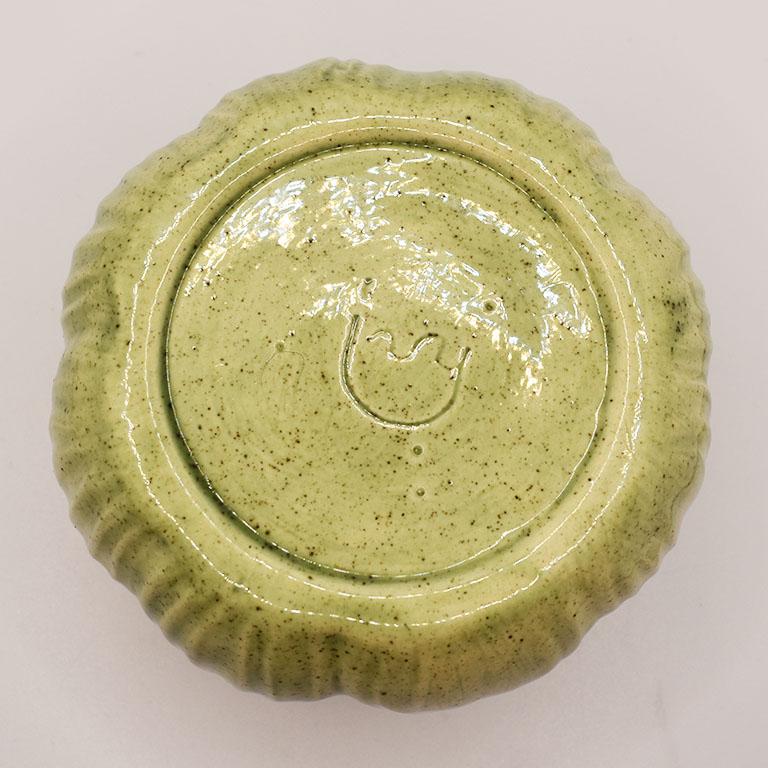 Green Ceramic Artichoke Sugar Bowl with Spoon In Good Condition In Oklahoma City, OK