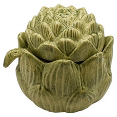 Green Ceramic Artichoke Sugar Bowl with Spoon