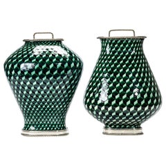 Green Ceramic Base by Estudio Guerrero Made with Glazed Ceramic and White Metal