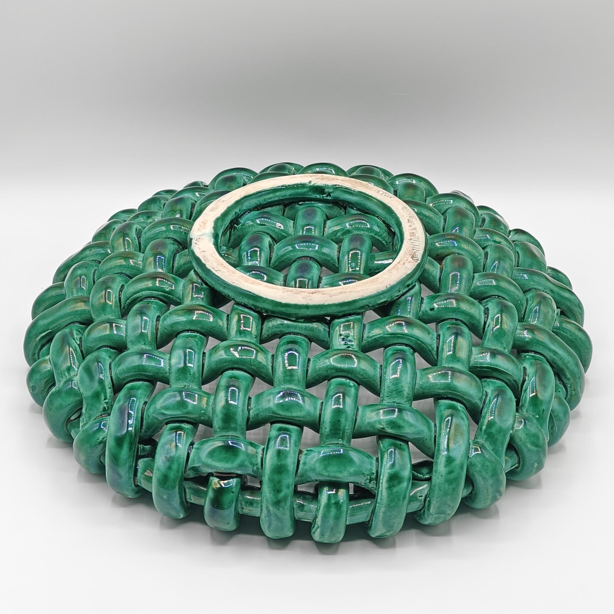 Enameled Green ceramic bowl by Jerome Massier 
