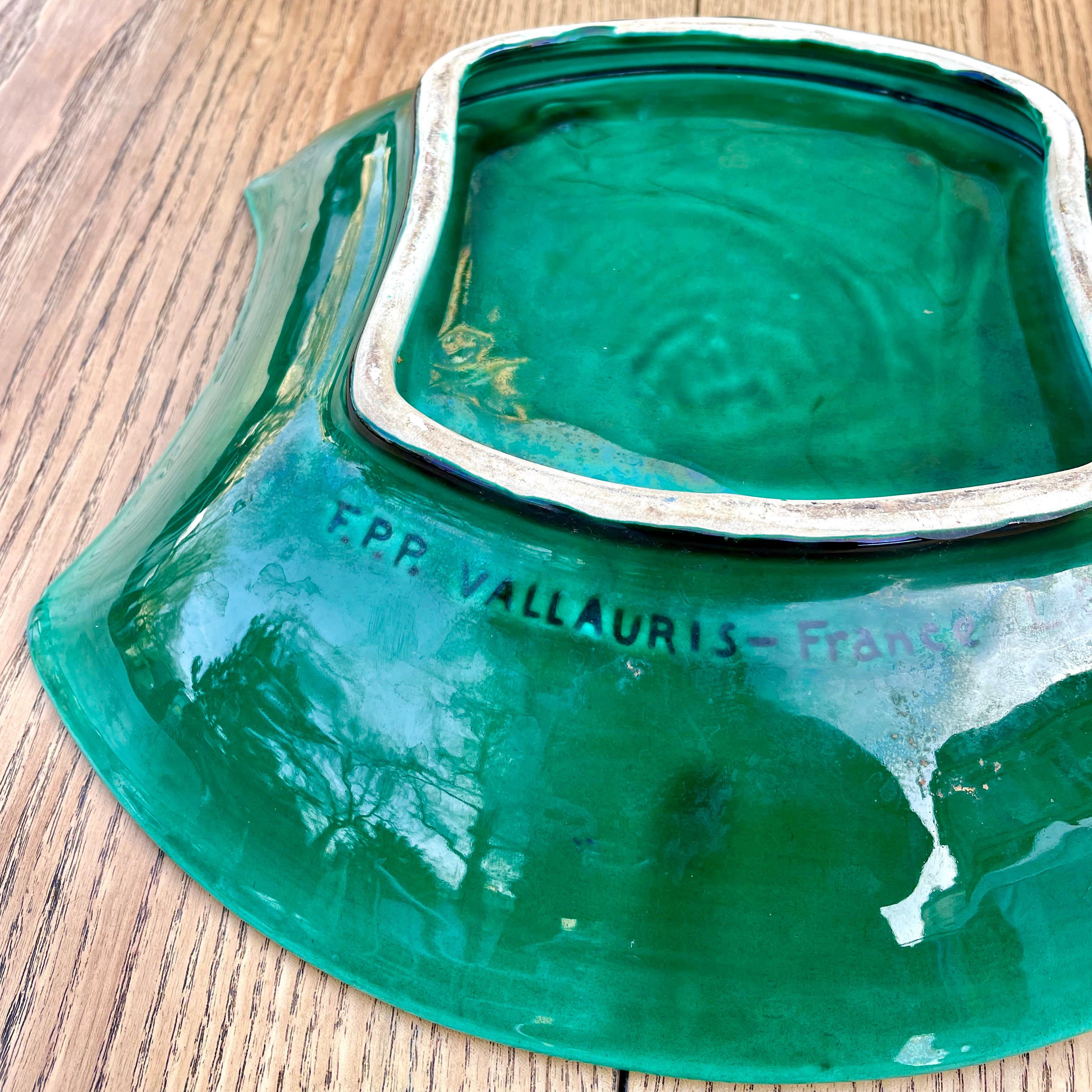 Ceramic Green ceramic bowl from Vallauris, France, 1960s For Sale