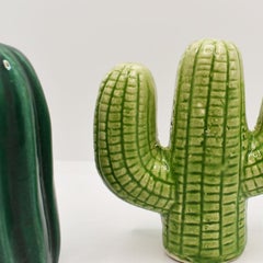 Green Ceramic Cactus Motif Salt and Pepper Shakers, a Pair