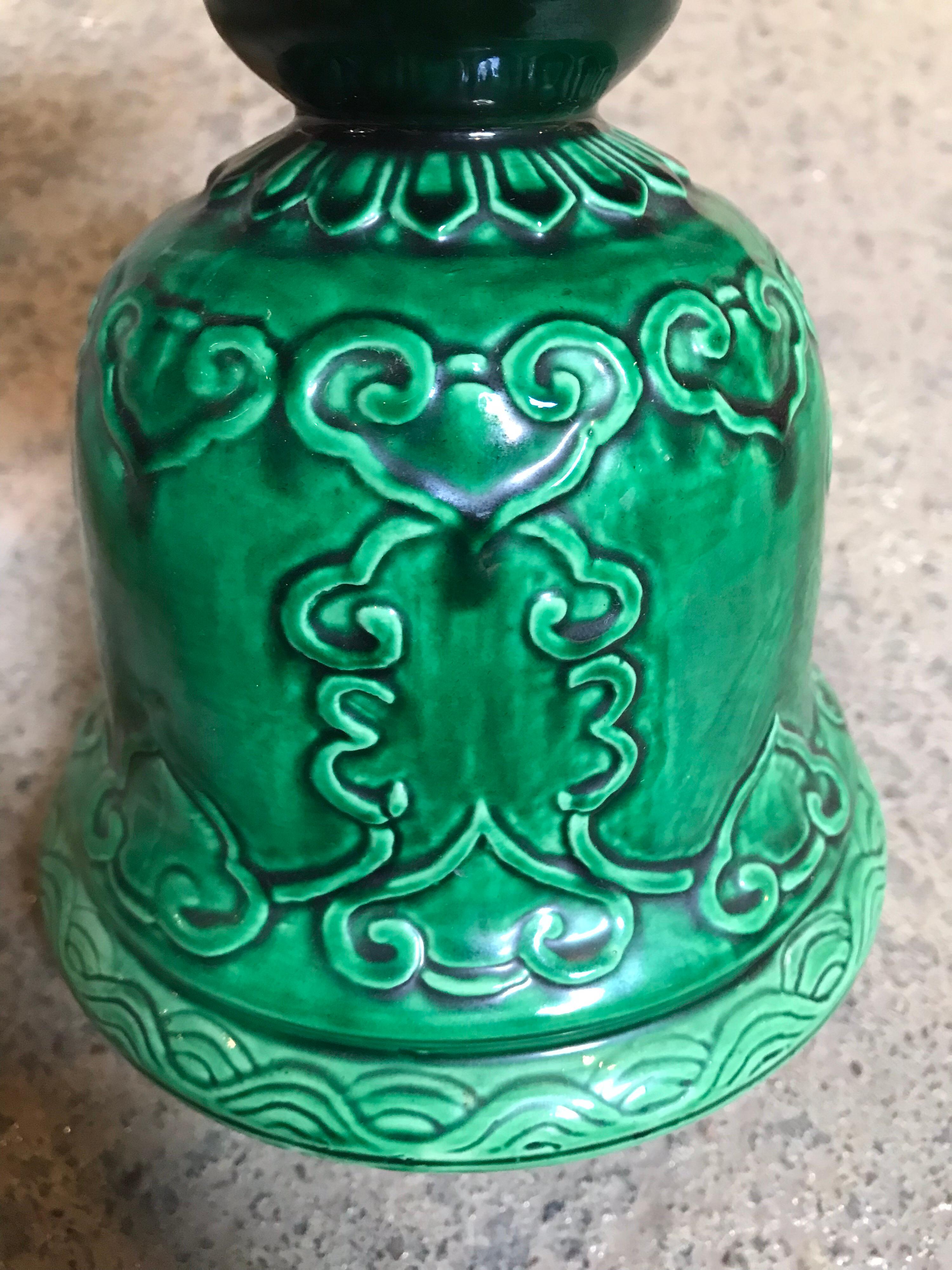 Glazed Green Ceramic Chinese Candlesticks For Sale