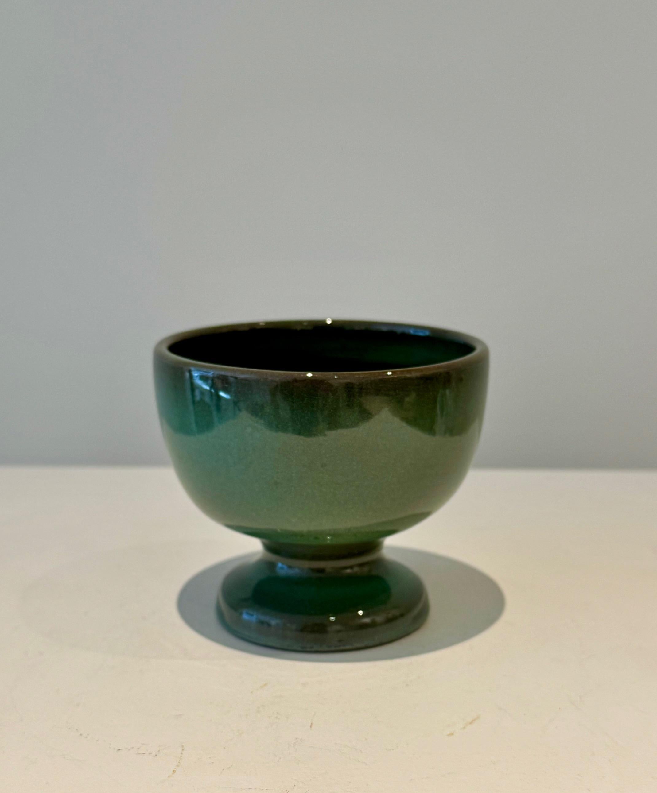 French Green Ceramic Cup Signed by Ruelland For Sale