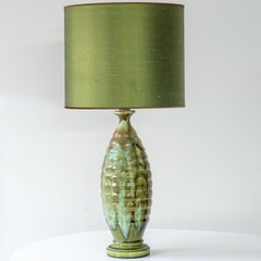 Green Ceramic Curved Lamp, Custom Made Green Brown Lampshade by R. Houben