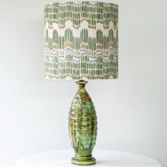 Green Ceramic Curved Lamp, Custom Made Green Orange White Lampshade by R. Houben