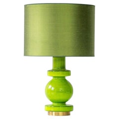 Green Ceramic Curved Lamp, Custom Made Shimmering Green Lampshade by R. Houben