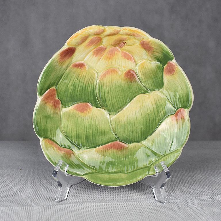 Mid-Century Modern Green Ceramic Decorative Artichoke Plate by Fitz and Floyd