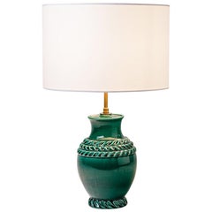 Green Ceramic Decorative Table Lamp by Pol Chambost Handmade Design, France